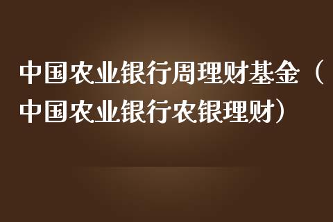 中国农业银行周理财基金（中国农业银行农银理财）_https://www.kuaijiepai.net_期货理财_第1张