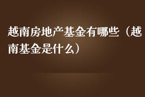 越南房地产基金有哪些（越南基金是什么）_https://www.kuaijiepai.net_期货理财_第1张