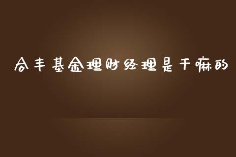 合丰基金理财经理是干嘛的_https://www.kuaijiepai.net_期货理财_第1张