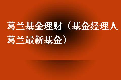 葛兰基金理财（基金经理人葛兰最新基金）_https://www.kuaijiepai.net_期货理财_第1张