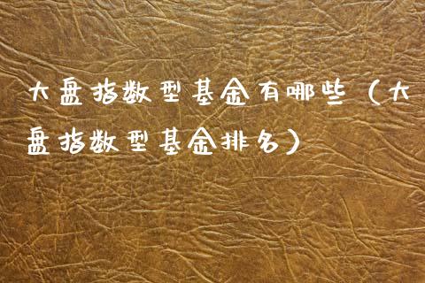 大盘指数型基金有哪些（大盘指数型基金排名）_https://www.kuaijiepai.net_期货理财_第1张