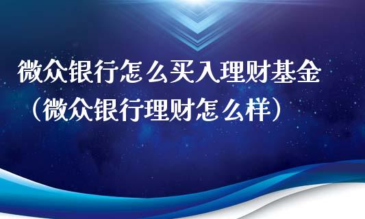 微众银行怎么买入理财基金（微众银行理财怎么样）_https://www.kuaijiepai.net_期货理财_第1张