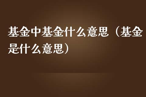 基金中基金什么意思（基金是什么意思）_https://www.kuaijiepai.net_期货理财_第1张
