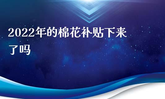 2022年的棉花补贴下来了吗_https://www.kuaijiepai.net_国际期货_第1张