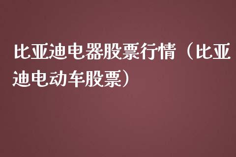 比亚迪电器股票行情（比亚迪电动车股票）_https://www.kuaijiepai.net_股票理论_第1张