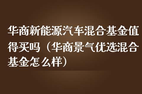 华商新能源汽车混合基金值得买吗（华商景气优选混合基金怎么样）_https://www.kuaijiepai.net_投资理财_第1张