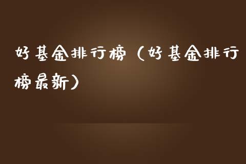 好基金排行榜（好基金排行榜最新）_https://www.kuaijiepai.net_期货理财_第1张