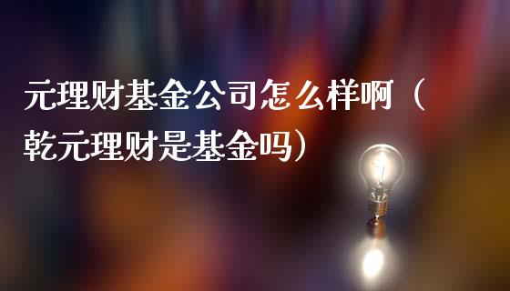 元理财基金公司怎么样啊（乾元理财是基金吗）_https://www.kuaijiepai.net_期货理财_第1张