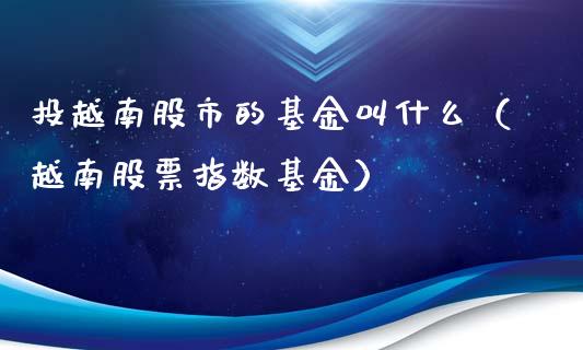 投越南股市的基金叫什么（越南股票指数基金）_https://www.kuaijiepai.net_期货理财_第1张