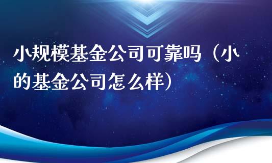 小规模基金公司可靠吗（小的基金公司怎么样）_https://www.kuaijiepai.net_投资理财_第1张