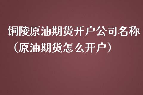 铜陵原油期货开户公司名称（原油期货怎么开户）_https://www.kuaijiepai.net_国际期货_第1张