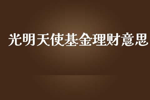 光明天使基金理财意思_https://www.kuaijiepai.net_投资理财_第1张