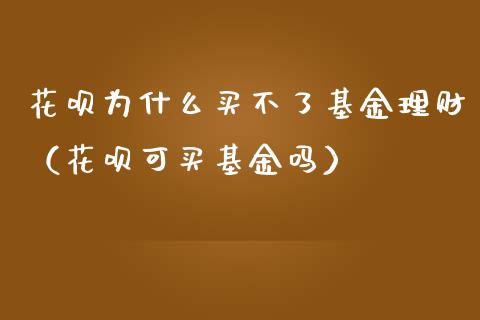 花呗为什么买不了基金理财（花呗可买基金吗）_https://www.kuaijiepai.net_期货理财_第1张