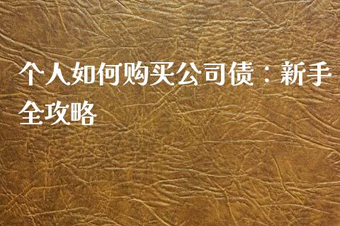 个人如何购买公司债：新手全攻略_https://www.kuaijiepai.net_国际股建_第1张