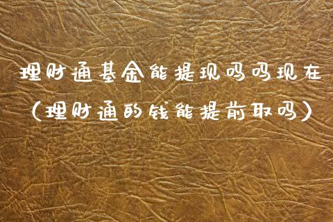 理财通基金能提现吗吗现在（理财通的钱能提前取吗）_https://www.kuaijiepai.net_投资理财_第1张