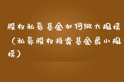 股权私募基金如何做大规模（私募股权投资基金最小规模）_https://www.kuaijiepai.net_期货理财_第1张