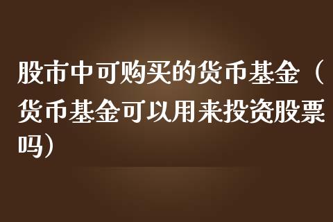 股市中可购买的货币基金（货币基金可以用来投资股票吗）_https://www.kuaijiepai.net_期货理财_第1张