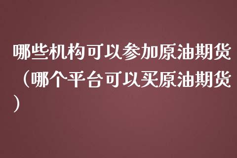 哪些机构可以参加原油期货（哪个平台可以买原油期货）_https://www.kuaijiepai.net_期货资讯_第1张