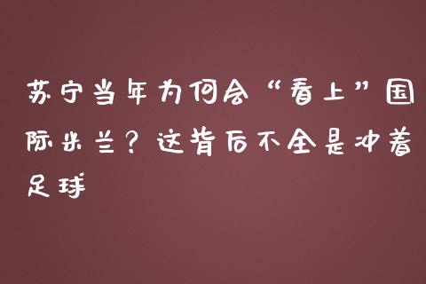 苏宁当年为何会“看上”国际米兰？这背后不全是冲着足球_https://www.kuaijiepai.net_期货在线_第1张