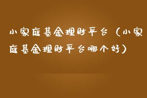 小家庭基金理财平台（小家庭基金理财平台哪个好）_https://www.kuaijiepai.net_期货理财_第1张