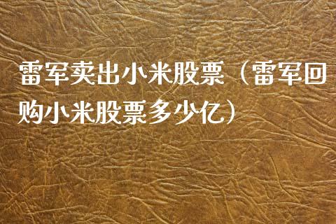 雷军卖出小米股票（雷军回购小米股票多少亿）_https://www.kuaijiepai.net_股票理论_第1张