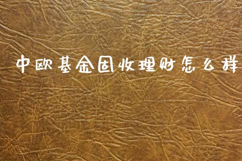 中欧基金固收理财怎么样_https://www.kuaijiepai.net_投资理财_第1张