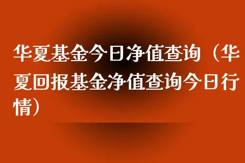 华夏基金今日净值查询（华夏回报基金净值查询今日行情）_https://www.kuaijiepai.net_期货理财_第1张