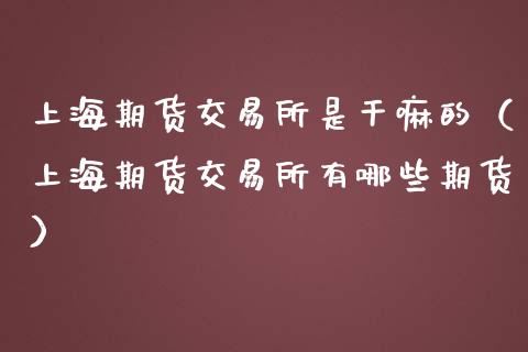 上海期货交易所是干嘛的（上海期货交易所有哪些期货）_https://www.kuaijiepai.net_国际期货_第1张