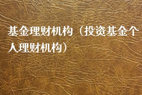 基金理财机构（投资基金个人理财机构）_https://www.kuaijiepai.net_投资理财_第1张