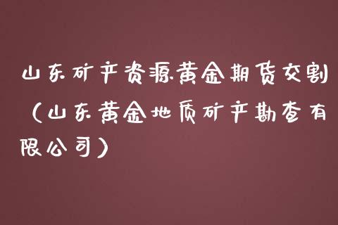 山东矿产资源黄金期货交割（山东黄金地质矿产勘查有限公司）_https://www.kuaijiepai.net_期货资讯_第1张