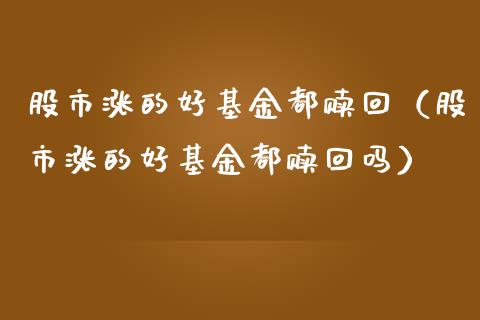 股市涨的好基金都赎回（股市涨的好基金都赎回吗）_https://www.kuaijiepai.net_投资理财_第1张