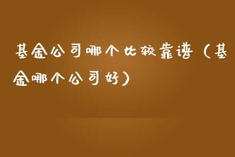 基金公司哪个比较靠谱（基金哪个公司好）_https://www.kuaijiepai.net_期货理财_第1张