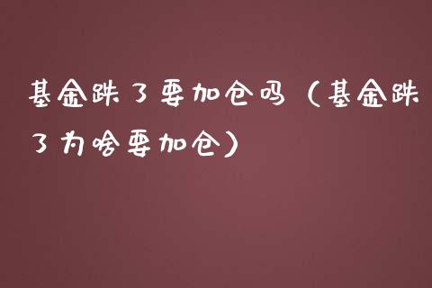 基金跌了要加仓吗（基金跌了为啥要加仓）_https://www.kuaijiepai.net_投资理财_第1张