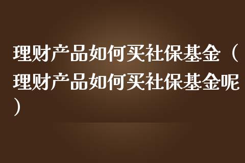 理财产品如何买社保基金（理财产品如何买社保基金呢）_https://www.kuaijiepai.net_投资理财_第1张