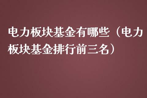 电力板块基金有哪些（电力板块基金排行前三名）_https://www.kuaijiepai.net_期货理财_第1张