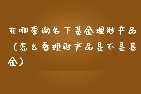 在哪查询名下基金理财产品（怎么看理财产品是不是基金）_https://www.kuaijiepai.net_期货理财_第1张