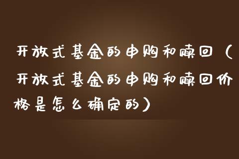 开放式基金的申购和赎回（开放式基金的申购和赎回价格是怎么确定的）_https://www.kuaijiepai.net_投资理财_第1张