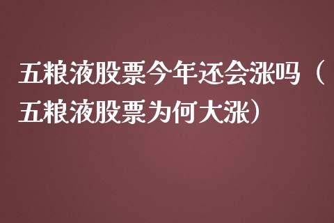 五粮液股票今年还会涨吗（五粮液股票为何大涨）_https://www.kuaijiepai.net_新股新闻_第1张