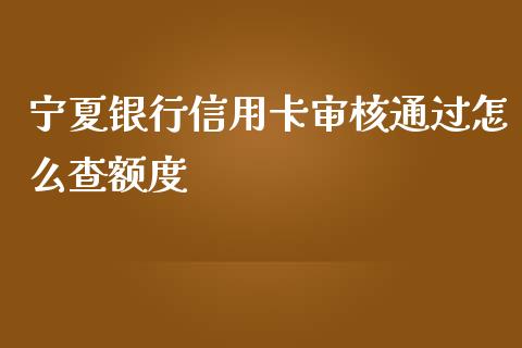 宁夏银行信用卡审核通过怎么查额度_https://www.kuaijiepai.net_新股新闻_第1张