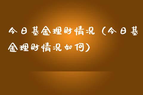 今日基金理财情况（今日基金理财情况如何）_https://www.kuaijiepai.net_投资理财_第1张