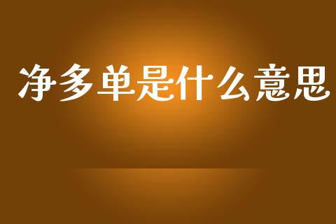 净多单是什么意思_https://www.kuaijiepai.net_期货理财_第1张