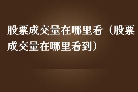 股票成交量在哪里看（股票成交量在哪里看到）_https://www.kuaijiepai.net_股票理论_第1张