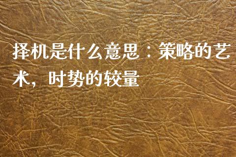 择机是什么意思：策略的艺术，时势的较量_https://www.kuaijiepai.net_投资理财_第1张