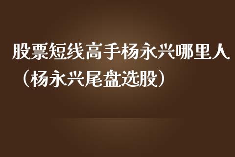 股票短线高手杨永兴哪里人（杨永兴尾盘选股）_https://www.kuaijiepai.net_新股新闻_第1张