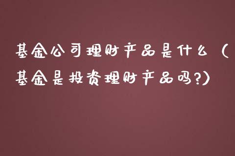 基金公司理财产品是什么（基金是投资理财产品吗?）_https://www.kuaijiepai.net_投资理财_第1张
