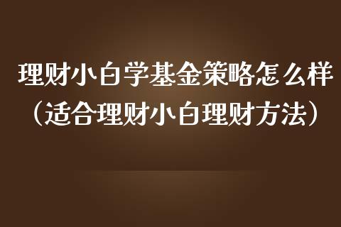 理财小白学基金策略怎么样（适合理财小白理财方法）_https://www.kuaijiepai.net_期货理财_第1张