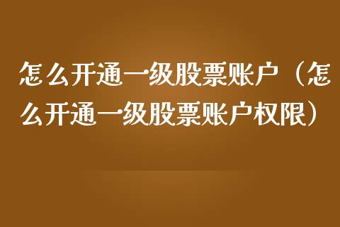 怎么开通一级股票账户（怎么开通一级股票账户权限）_https://www.kuaijiepai.net_股票理论_第1张