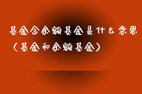 基金含余额基金是什么意思（基金和余额基金）_https://www.kuaijiepai.net_期货理财_第1张