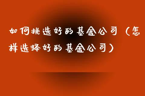 如何挑选好的基金公司（怎样选择好的基金公司）_https://www.kuaijiepai.net_期货理财_第1张