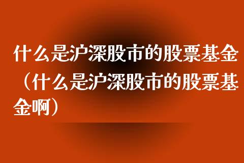 什么是沪深股市的股票基金（什么是沪深股市的股票基金啊）_https://www.kuaijiepai.net_期货理财_第1张